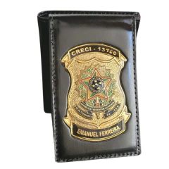 Carteira em couro com brasão - CRECI Corretor de imóveis com seu nome - comprar online
