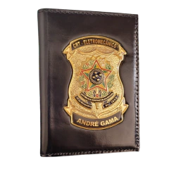 Carteira porta documentos em couro legítimo com brasão - CRT eletromecânico personalizado com nome - comprar online