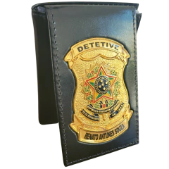 Carteira porta documentos em couro com brasão - Detetive personalizado com nome