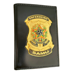 Carteira porta documentos em couro com brasão - Enfermeiro SAMU