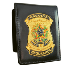 Carteira porta documentos em couro com brasão - Escolta Segurança