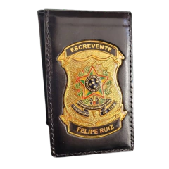 Carteira porta cartões/porta funcional em couro com brasão - Escrevente personalizado com nome - comprar online