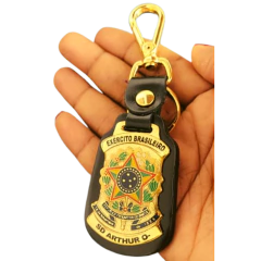 Chaveiro em couro com brasão - Exército brasileiro personalizado com nome