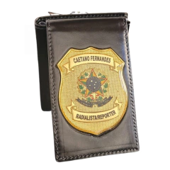 Carteira em couro com brasão - Radialista repórter personalizado com nome - comprar online