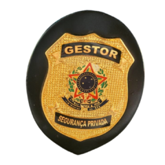 Bolachão distintivo em couro com brasão - Gestor de segurança privada