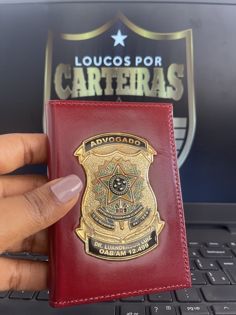 Carteira porta documentos em couro com brasão - Advogado personalizado com nome - comprar online