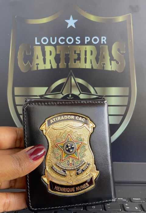 Carteira em couro com 2 brasões - Atirador CAC personalizado com nome - comprar online