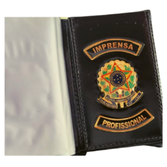 Carteira porta documentos em couro com brasão - Imprensa profissional