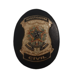 Bolachão distintivo em couro com brasão - Investigadora civil