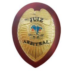 Bolachão distintivo em couro com brasão - Juiz Arbitral
