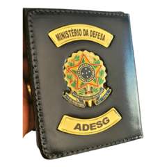 Carteira porta documentos em couro com brasão - Ministério da defesa ADESG