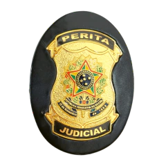 Bolachão distintivo em couro com brasão - Perita Judicial