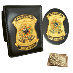 Kit Carteira e bolachão personalizados em couro com brasão - Resgate socorrista