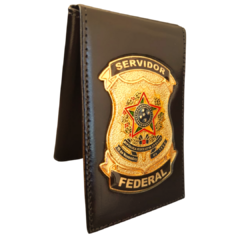 Kit Carteira e bolachão em couro com brasão - Servidor Federal