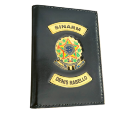 Carteira porta documentos em couro com brasão - SINARM personalizado com nome