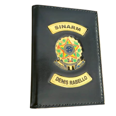 Carteira porta documentos em couro com brasão - SINARM personalizado com nome