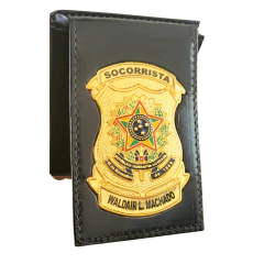Carteira porta documentos em couro com brasão - Socorrista personalizado com nome