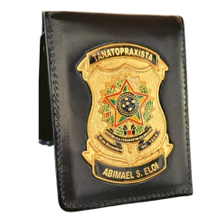 Carteira porta documentos em couro com brasão - Tanatopraxista personalizado com nome