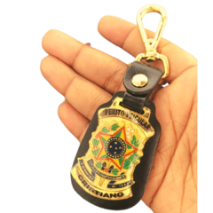 Chaveiro em couro com brasão - Perito veicular personalizado com nome