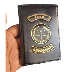 Carteira em couro com 2 brasões - OAB advogado personalizada com nome