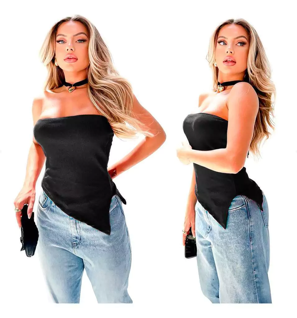 Blusa Tomara Que Caia Assimétrica Canelada 3d Moda Gringa
