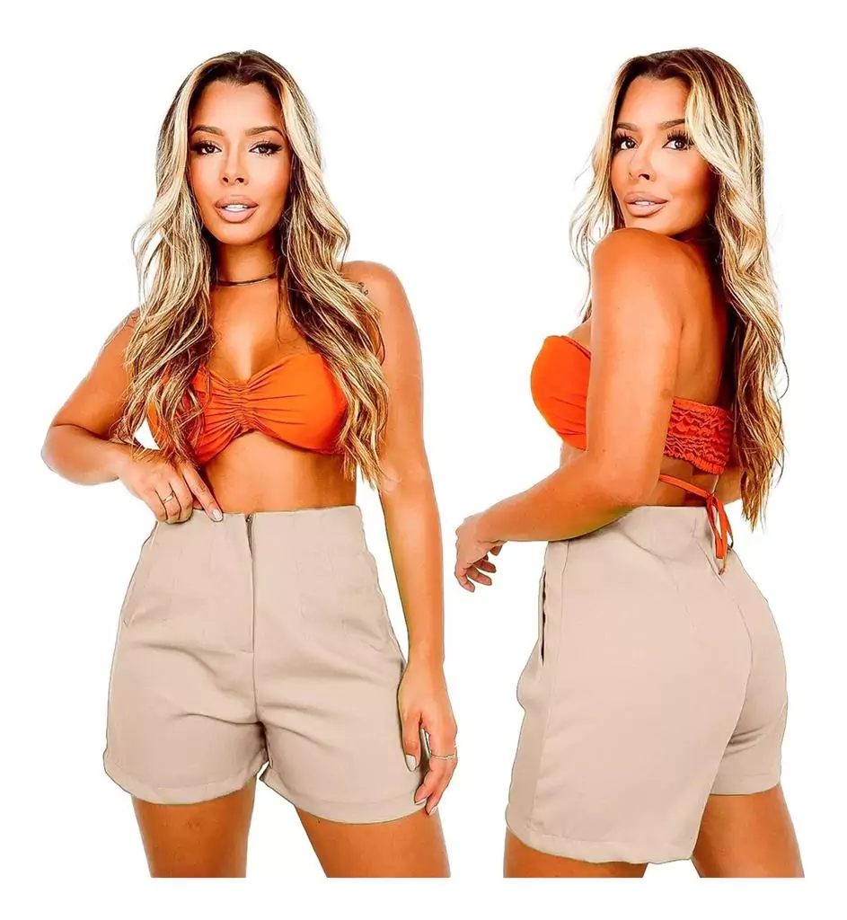 Shorts Feminino Social Alfaiataria Skinny Cós Alto Zra