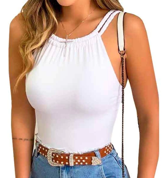 Body Feminino Frente Unica Decote Alça Tranças Trançado Bojo