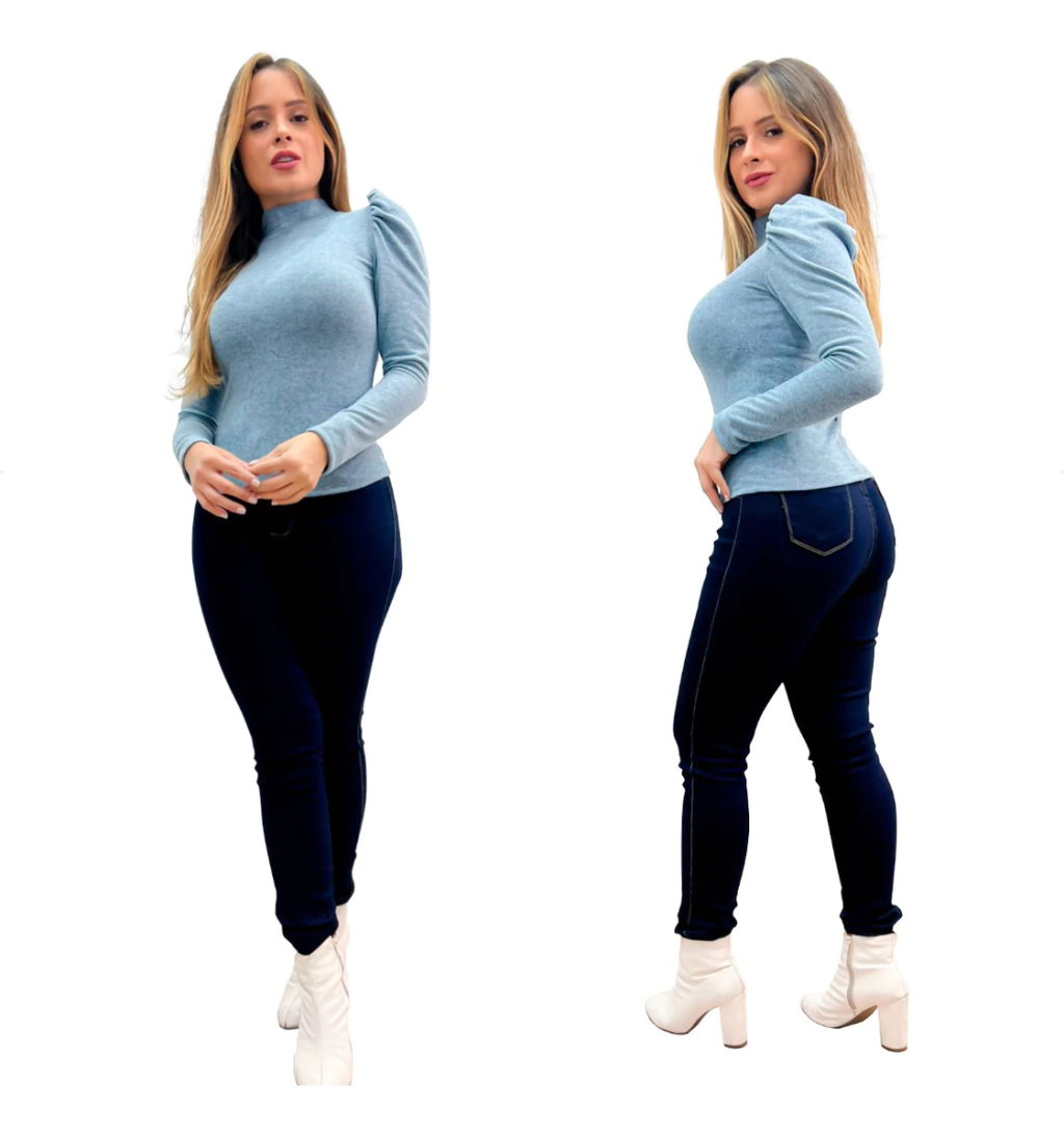 Blusa Suéter Lãzinha Manga Longa Cacharrel Gola Alta Bufante