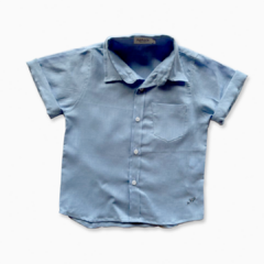 CAMISA LINHO INFANTIL MANGA CURTA AZUL SERENITY