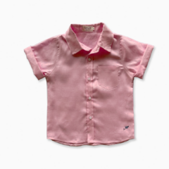 CAMISA LINHO INFANTIL MANGA CURTA ROSA