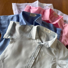CAMISA LINHO INFANTIL MANGA CURTA AZUL SERENITY - NINO BOYSWEAR