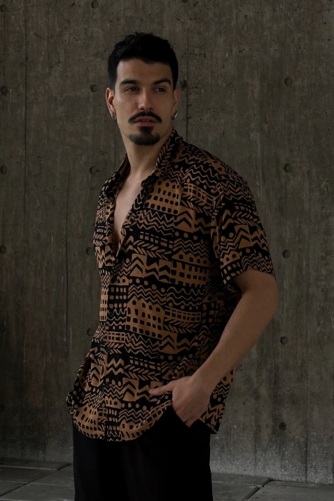 Camisa de lino brown Aztek