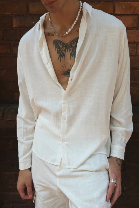 Camisa de Lino Bone Manga Larga