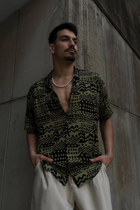 Camisa de lino green Aztek