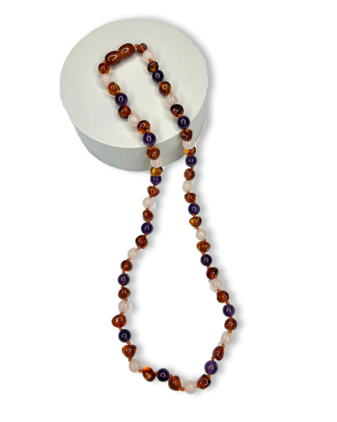 collar ámbar con amatista y cuarzo 38/45cm