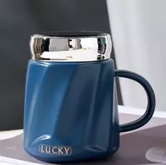 TAZA DE CERÁMICA CON TAPA ESPEJO - MR & MRS TEACUP