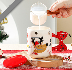 TAZA DE CERÁMICA CON TAPA Y CUCHARITA MERRY CHRISTMAS 450 ML - comprar online