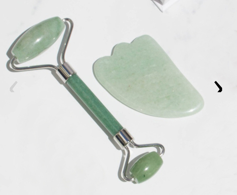 MASAJEADOR FACIAL RODRILLO & GUA SHA DE JADE NATURAL