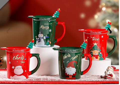 TAZA CERÁMICA NAVIDEÑO CON TAPA LUCKY DAY & CUCHARITA 380 ML