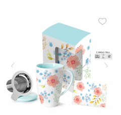 SET TAZA DE CERÁMICA CON TAPA C/INFUSOR FLOWE 490 ML - comprar online