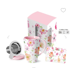 SET TAZA DE CERÁMICA CON TAPA C/INFUSOR FLOWE 490 ML en internet