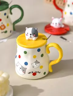 TAZA DE CERÁMICA GATO CON PUNTOS - comprar online