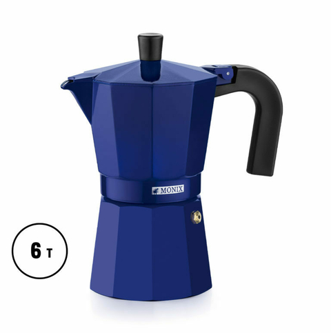 CAFETERA EXPRÉS ALUMINIO COBALTO MONIX 6 POCILLOS