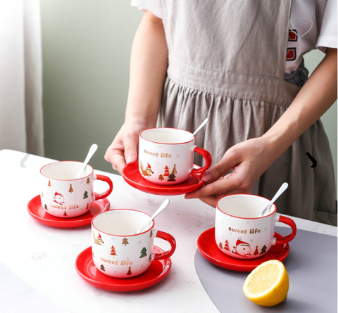 TAZA DE CERÁMICA CON PLATO Y CUCHARITA SWEET LIFE CHRISTMAS 220 ML