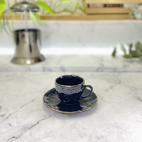 SET TAZA Y PLATO BLACK BORDE DORADO 100 ML