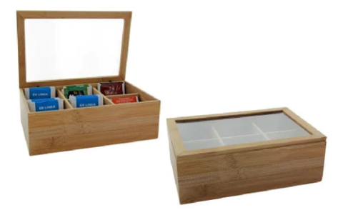 CAJA DE TÉ MADERA BAMBÚ CON 6 DIVISIONES
