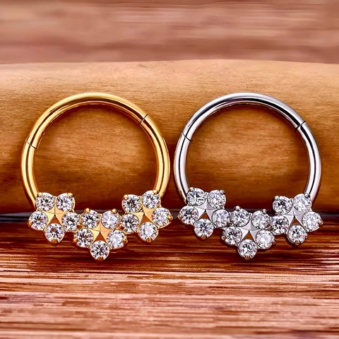 ARGOLA TITÂNIO CLICKER FLORES LANTANA ZIRCÔNIAS - comprar online