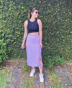 Saia Midi Lilas Estampa Floral - comprar online