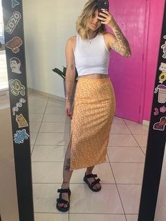 Saia Midi Laranja Floral - Striped Rocket