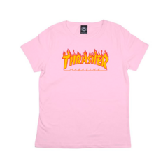 Camiseta Thrasher Feminino Flame Logo Rosa Claro